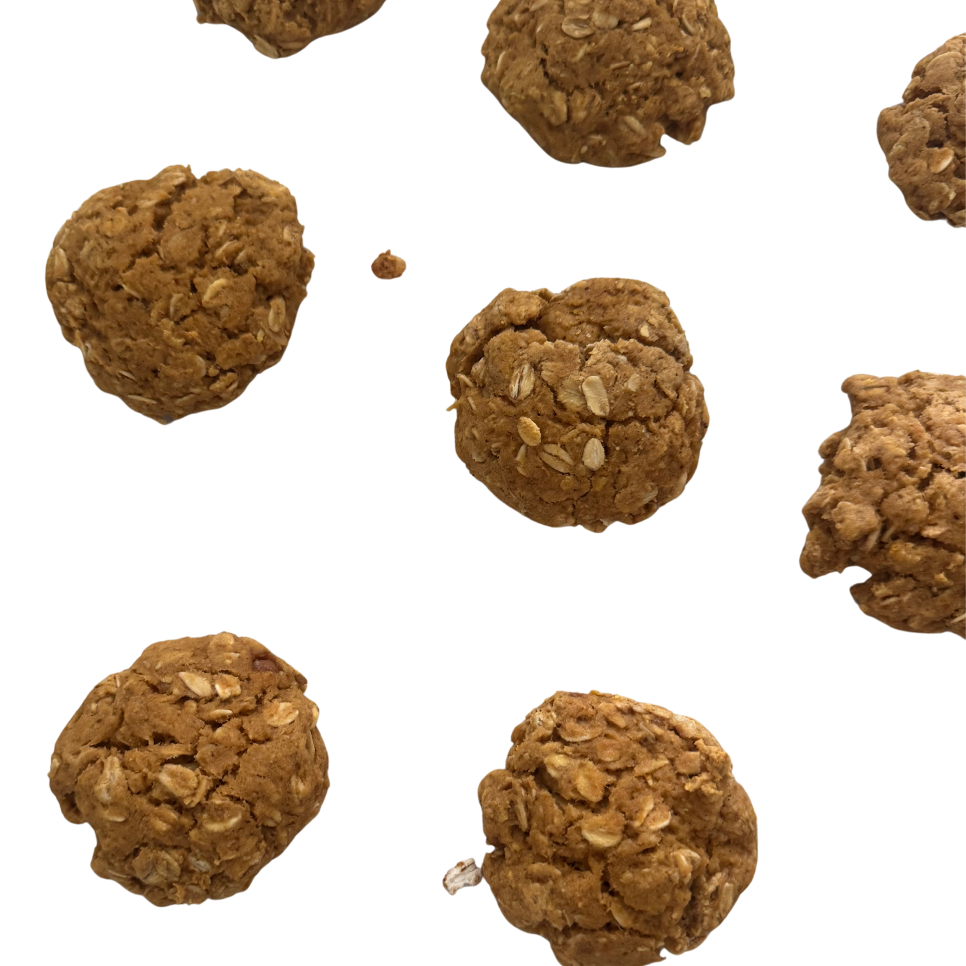 sheet of gluten free, dairy free oatmeal banana cookies. made with gluten free flour and monk fruit. a healthy dessert anyone can enjoy
