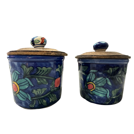 2 Floral Print Ceramic Sugar and Spice Containers