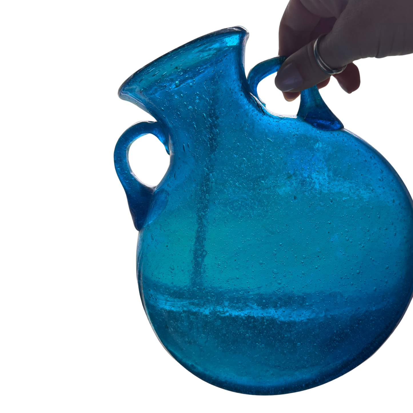 Colbalt Blue Mid Century Modern Hand Blown Glass Hanging Vase